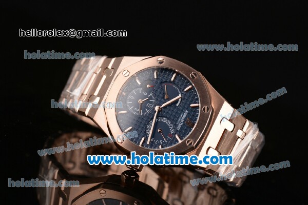 Audemars Piguet Royal Oak Dual Time ST Automatic Two Time With Power Reserve Full Rose Gold with Blue Dial and Stick Markers - 7750 Coating - Click Image to Close